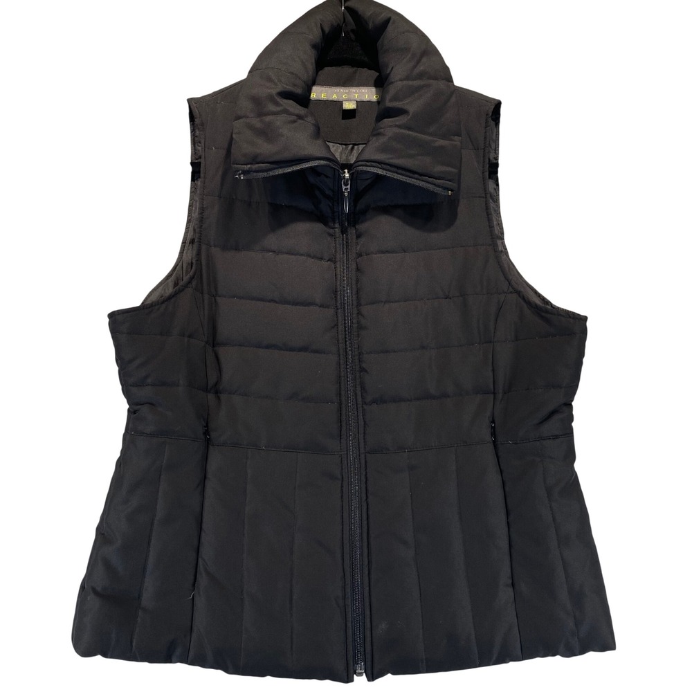 Kenneth Cole Reaction Black Quilted Puffer Vest Women M Medium Full Zip Collar - Picture 1 of 8